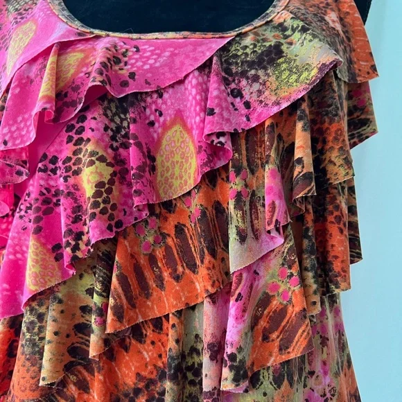 Ruffled sleeveless Vibrant summer dress barn top M - Picture 4 of 9